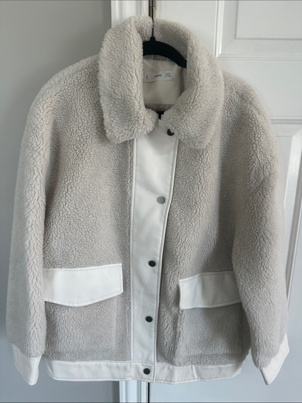 Mango Cream Teddy Sherpa Jacket with White Trim